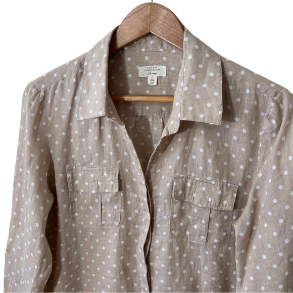 Charter Club Beige Polka Dot Button-Down Shirt - Picture 1 of 11